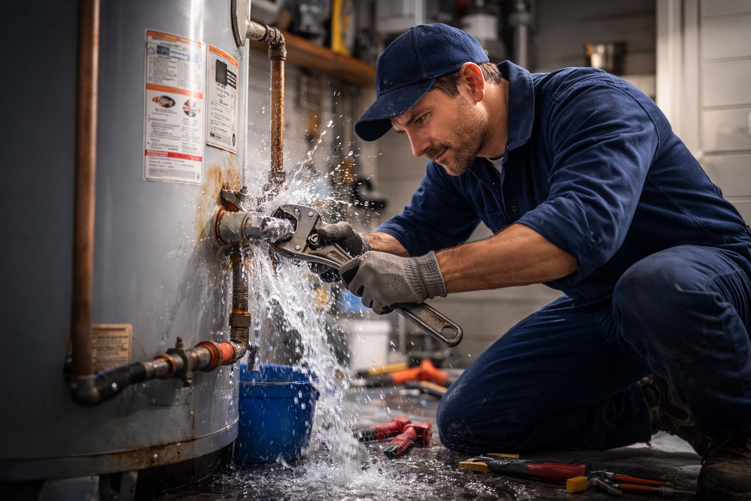 Emergency plumber repairing leak